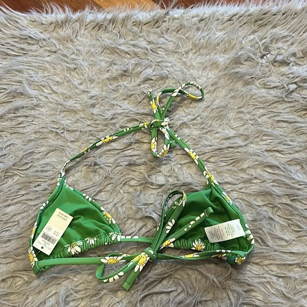 NWT aerie triangle green,‎ yellow and white floral smiley face swimsuit top